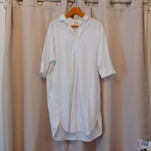 Casual Large Oversized White Shirt Dress - With Pockets